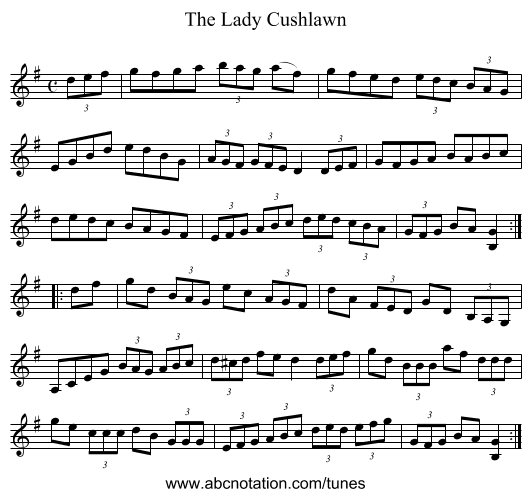 Lady Cushlawn, The - staff notation