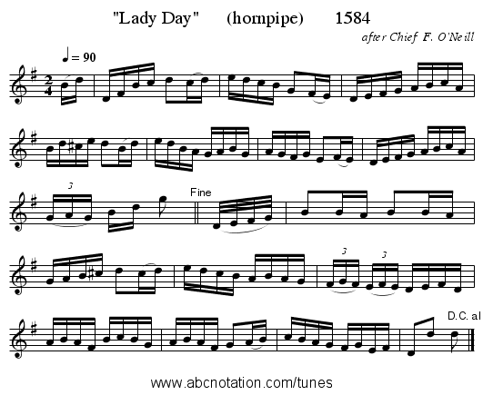 Lady Day      (hornpipe)       1584 - staff notation