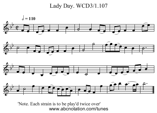 Lady Day. WCD3/1.107 - staff notation