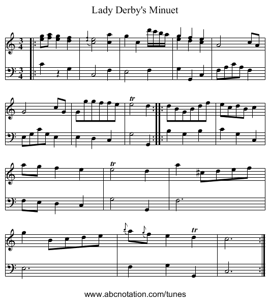 Lady Derby's Minuet - staff notation