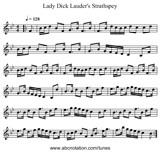 Lady Dick Lauder's Strathspey - staff notation