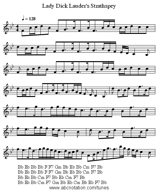 Lady Dick Lauder's Strathspey - staff notation