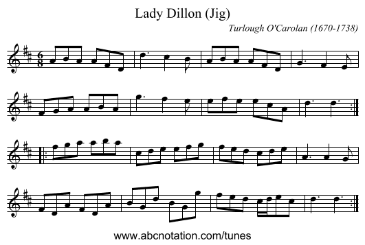 Lady Dillon (Jig) - staff notation