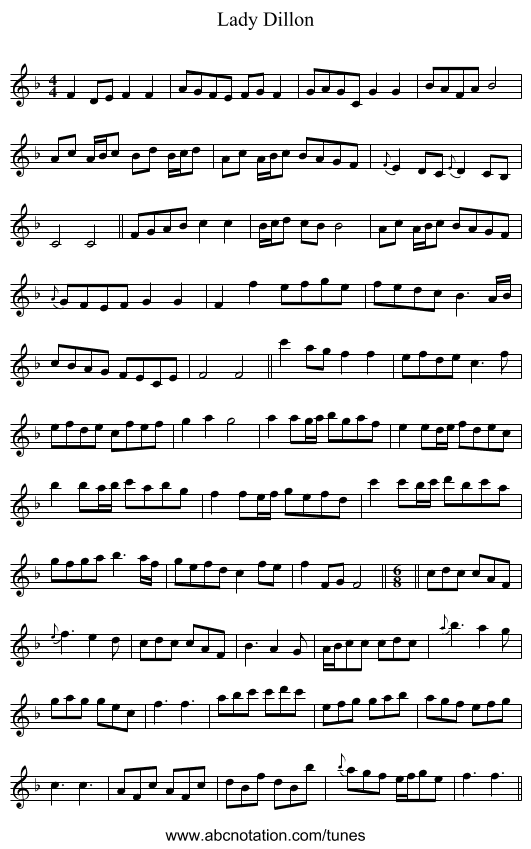 Lady Dillon - staff notation