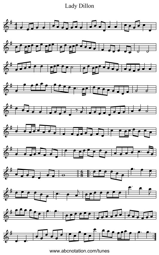 Lady Dillon - staff notation