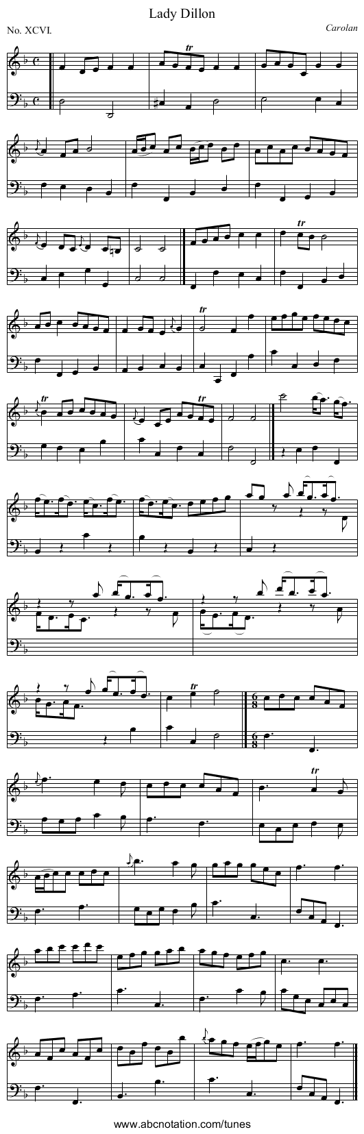 Lady Dillon - staff notation