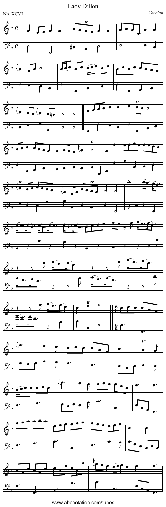 Lady Dillon - staff notation