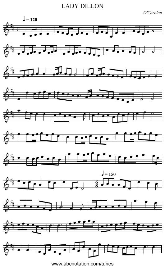 LADY DILLON - staff notation