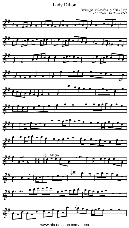 Lady Dillon - staff notation