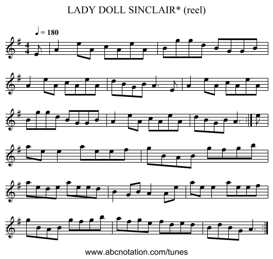 LADY DOLL SINCLAIR* (reel) - staff notation
