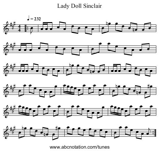 Lady Doll Sinclair - staff notation