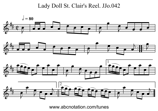 Lady Doll St. Clair's Reel. JJo.042 - staff notation