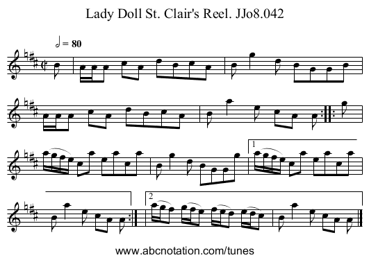 Lady Doll St. Clair's Reel. JJo8.042 - staff notation