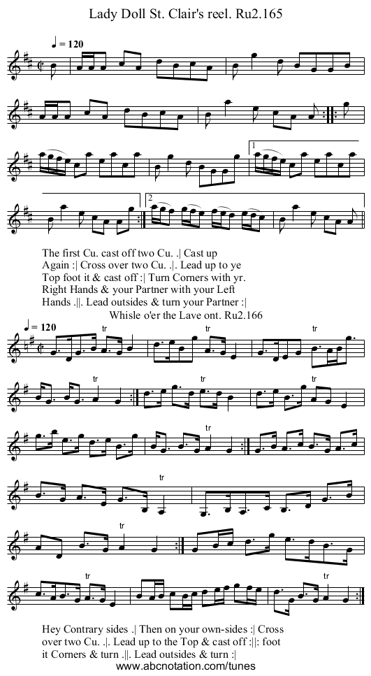 Lady Doll St. Clair's reel. Ru2.165 - staff notation