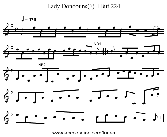 Lady Dondouns(?). JBut.224 - staff notation