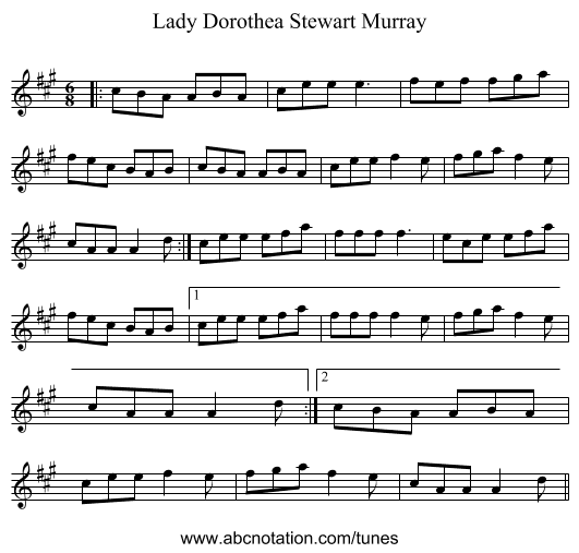 Lady Dorothea Stewart Murray - staff notation