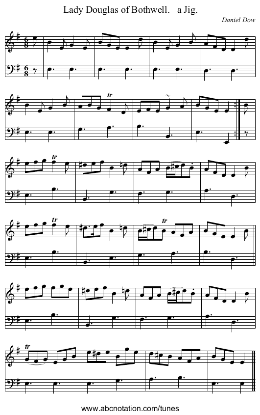 Lady Douglas of Bothwell.   a Jig. - staff notation