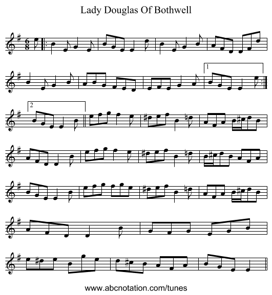 Lady Douglas Of Bothwell - staff notation