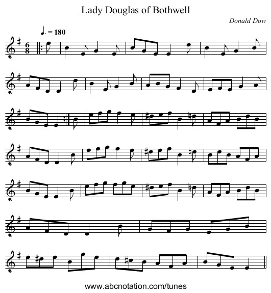 Lady Douglas of Bothwell - staff notation