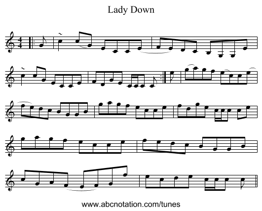 Lady Down - staff notation