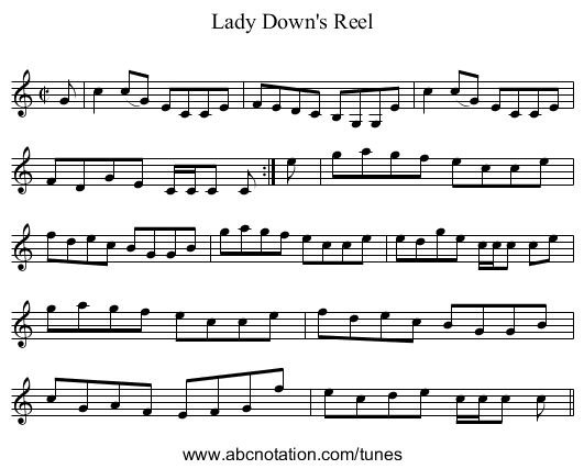 Lady Down's Reel - staff notation