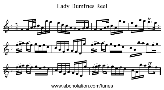 Lady Dumfries Reel - staff notation