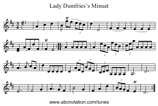 Lady Dumfries’s Minuet - staff notation