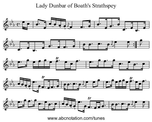 Lady Dunbar of Boath's Strathspey - staff notation