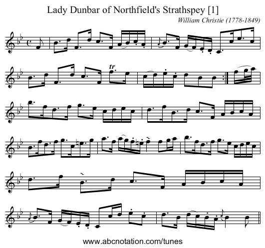 Lady Dunbar of Northfield's Strathspey [1] - staff notation