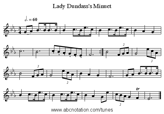 Lady Dundass's Minuet - staff notation