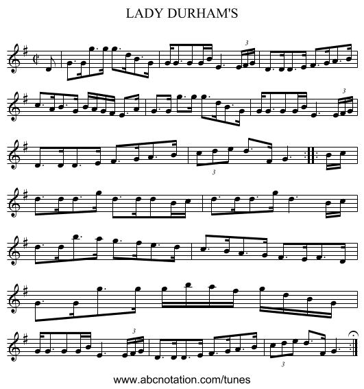 LADY DURHAM'S - staff notation