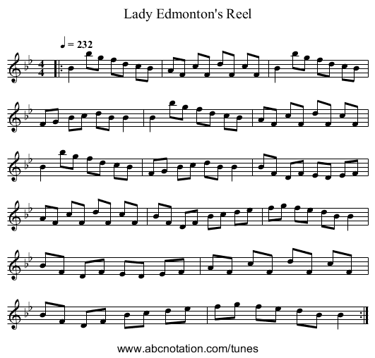 Lady Edmonton's Reel - staff notation