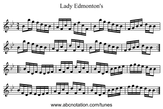 Lady Edmonton's - staff notation