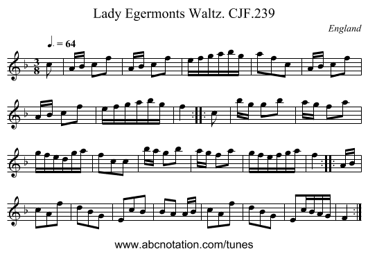 Lady Egermonts Waltz. CJF.239 - staff notation