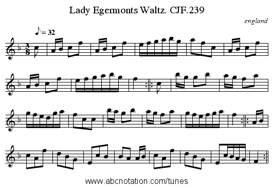 Lady Egermonts Waltz. CJF.239 - staff notation
