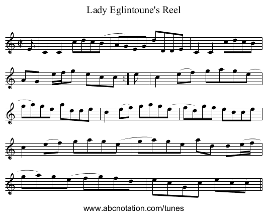 Lady Eglintoune's Reel - staff notation