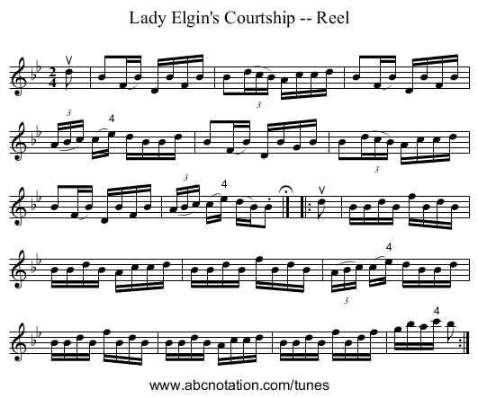 Lady Elgin's Courtship -- Reel - staff notation