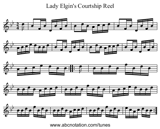 Lady Elgin's Courtship Reel - staff notation