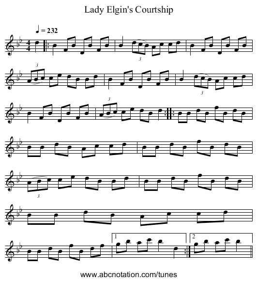 Lady Elgin's Courtship - staff notation