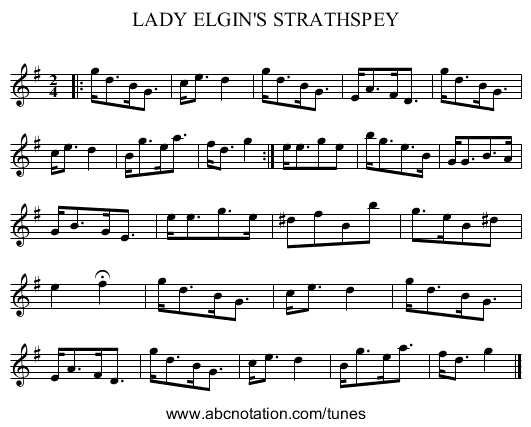 LADY ELGIN'S STRATHSPEY - staff notation