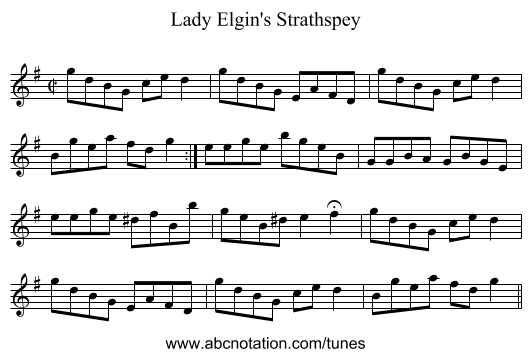 Lady Elgin's Strathspey - staff notation