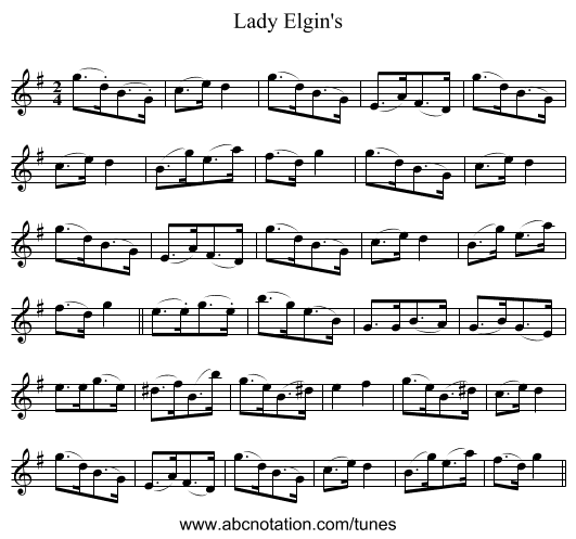 Lady Elgin's - staff notation