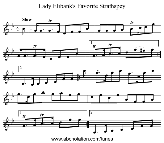 Lady Elibank's Favorite Strathspey - staff notation