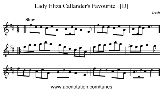 Lady Eliza Callander's Favourite   [D] - staff notation