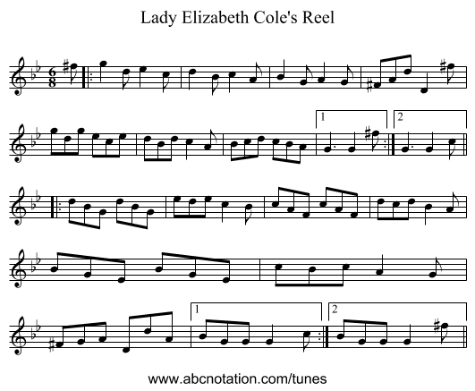 Lady Elizabeth Cole's Reel - staff notation