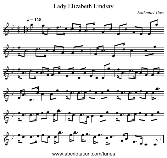 Lady Elizabeth Lindsay - staff notation