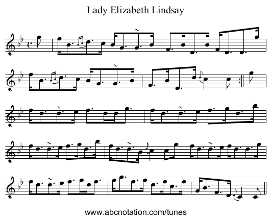 Lady Elizabeth Lindsay - staff notation