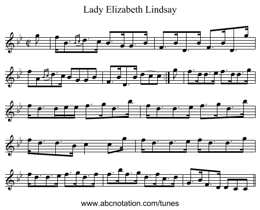 Lady Elizabeth Lindsay - staff notation