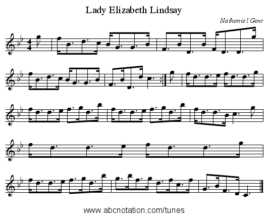 Lady Elizabeth Lindsay - staff notation