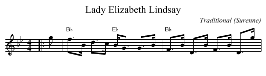 Lady Elizabeth Lindsay - staff notation